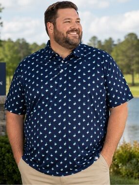 Southern Proper Polo Men’s 3X Navy Mallard Duck Print Performance Golf Shirt